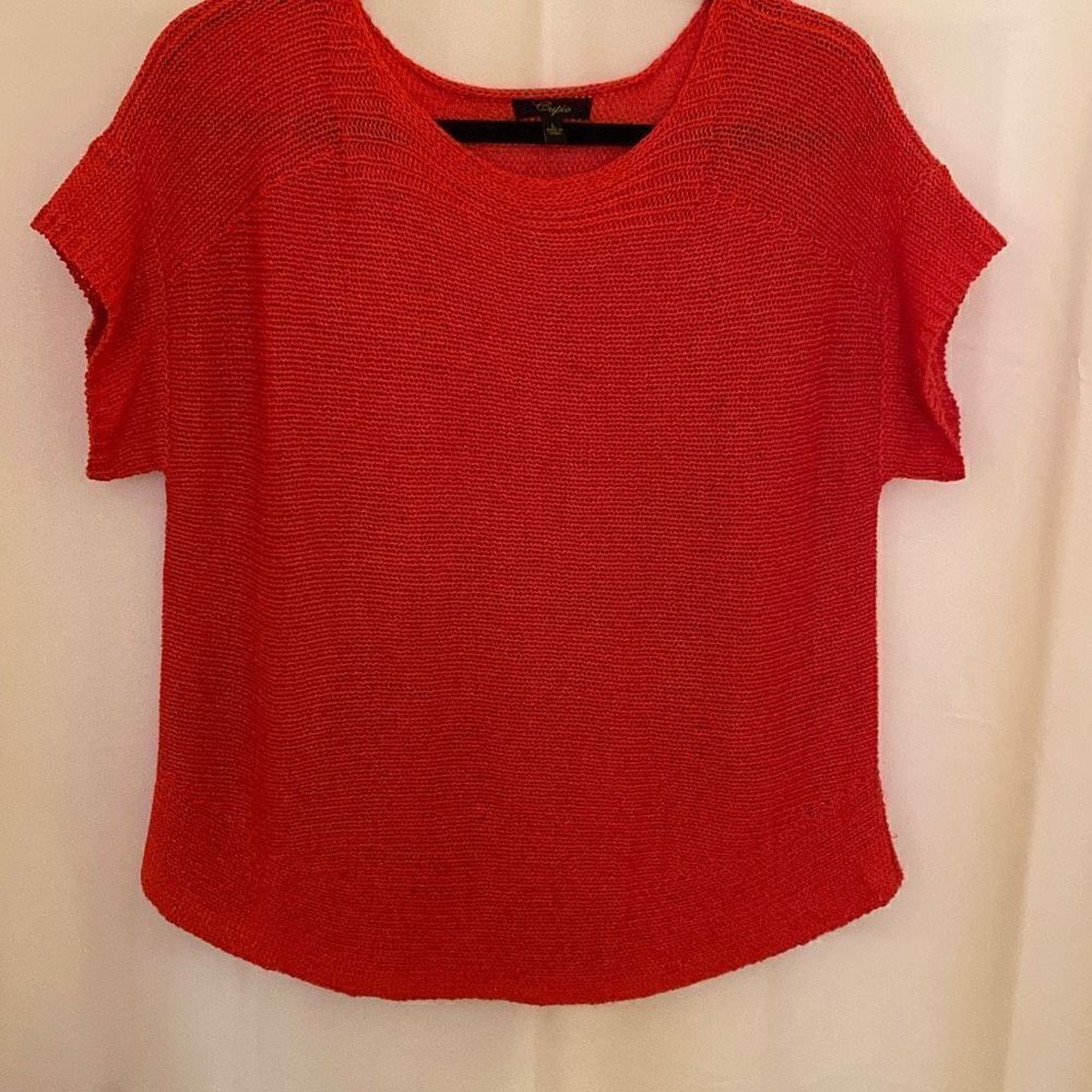 Women’s Cupio Cap Sleeve Woven Sweater, Deep Coral, Size L